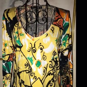 ALMERIANE BOLD PRINT V-NECK TEE~LONG SLEEVE~LARGE